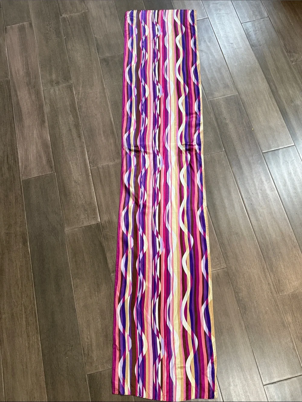 Talbots 100% Silk Wavy Stripe Oblong Scarf – Vibrant Purple & Pink